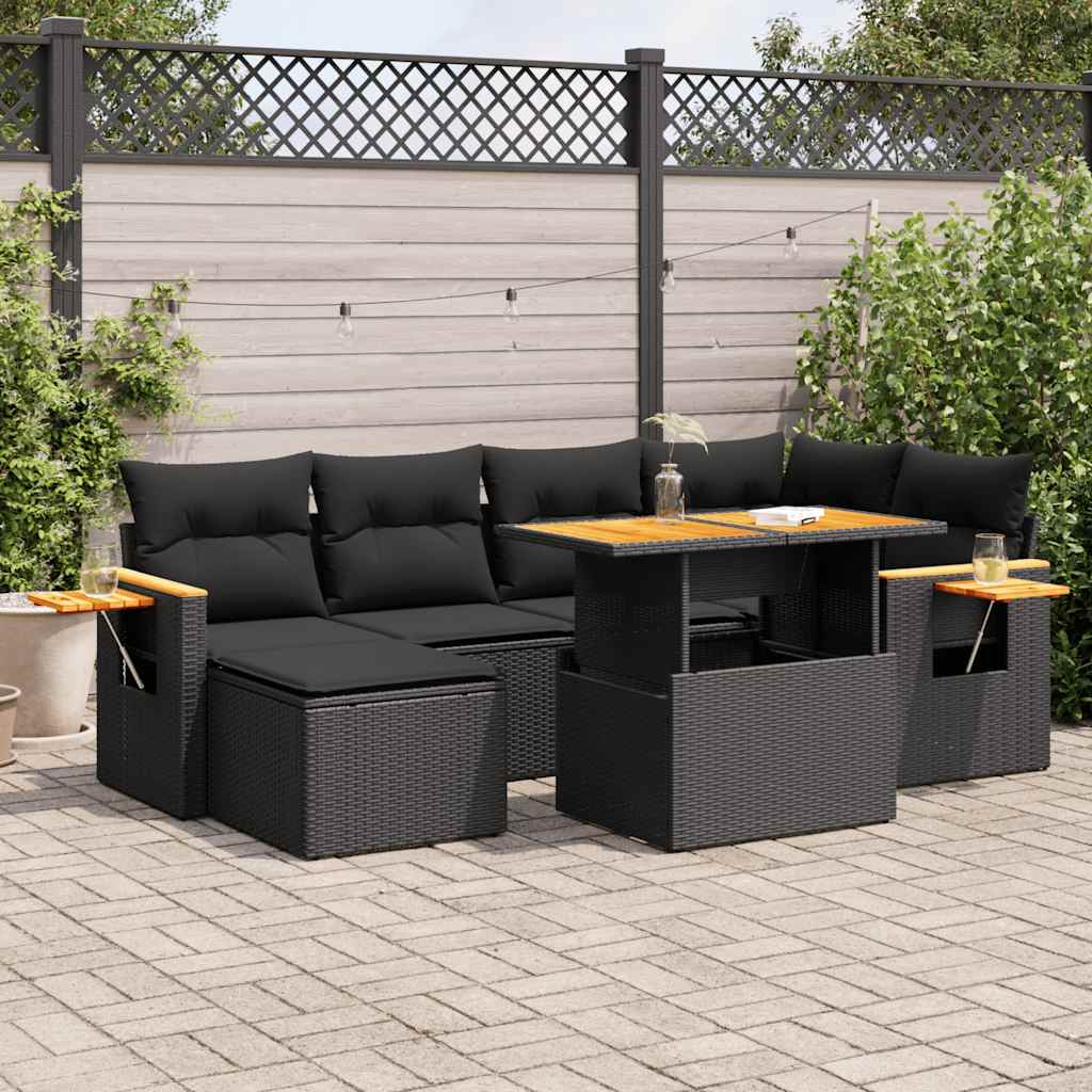 8721158750549_m_en_hd_1 vidaXL 7 Piece Garden Sofa Set with Cushions Black Poly Rattan Acacia - Image 1