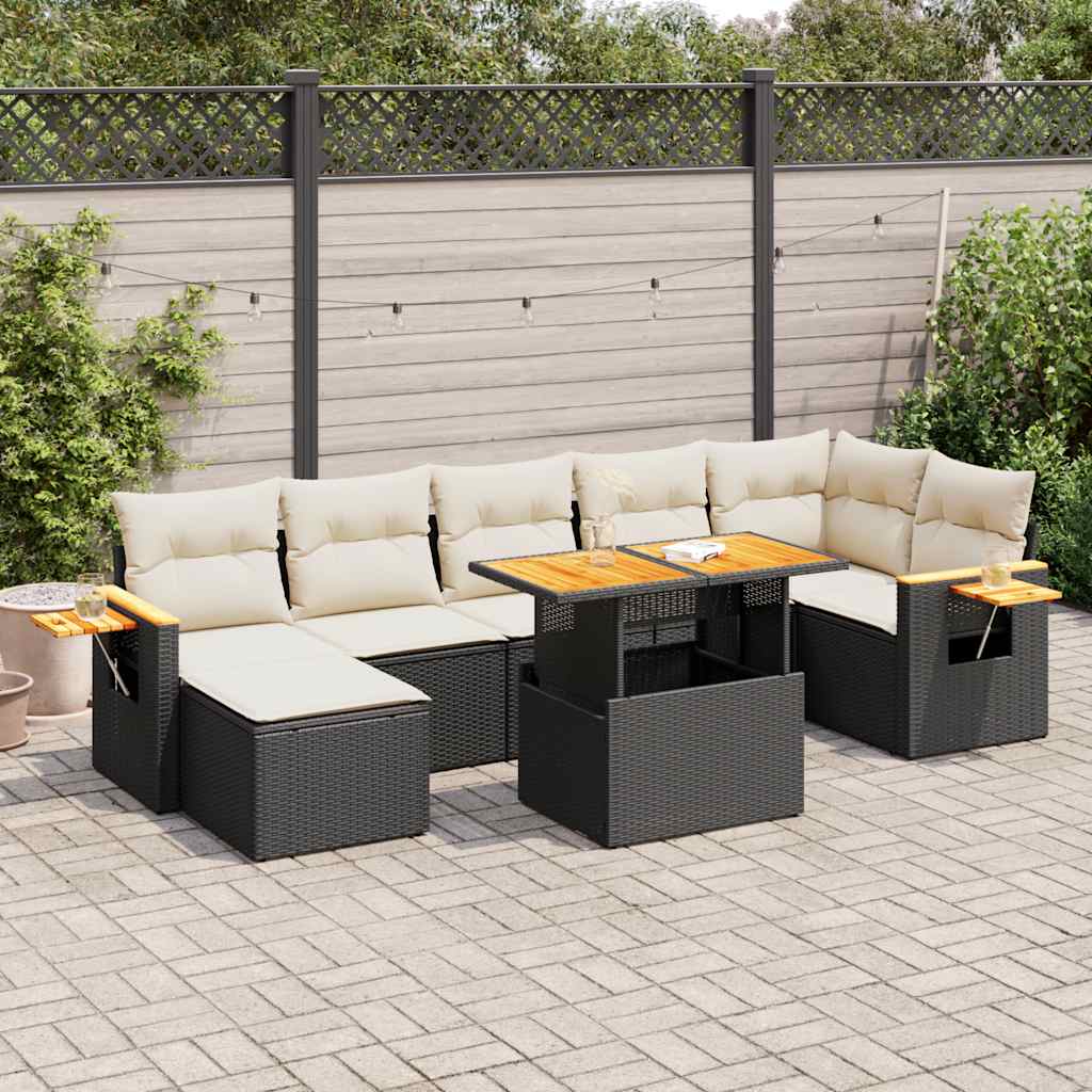 8721158750624_m_en_hd_1 vidaXL 8 Piece Garden Sofa Set with Cushions Black Poly Rattan Acacia - Image 1