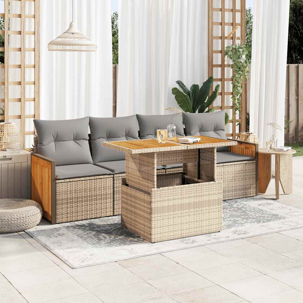 8721158750938_m_en_hd_1 vidaXL 5 Piece Garden Sofa Set with Cushions Beige Poly Rattan Acacia - Image 1