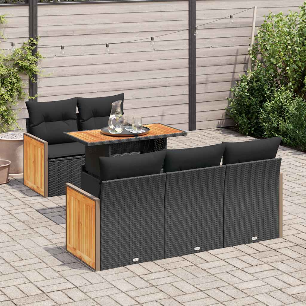 8721158750969_m_en_hd_1 vidaXL 6 Piece Garden Sofa Set with Cushions Black Poly Rattan Acacia - Image 1