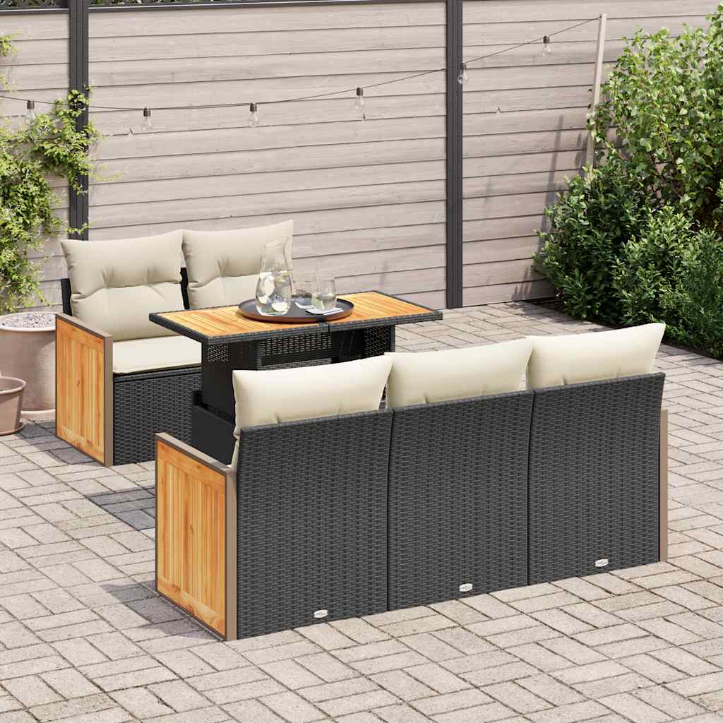 8721158750976_m_en_hd_1 vidaXL 6 Piece Garden Sofa Set with Cushions Black Poly Rattan Acacia - Image 1