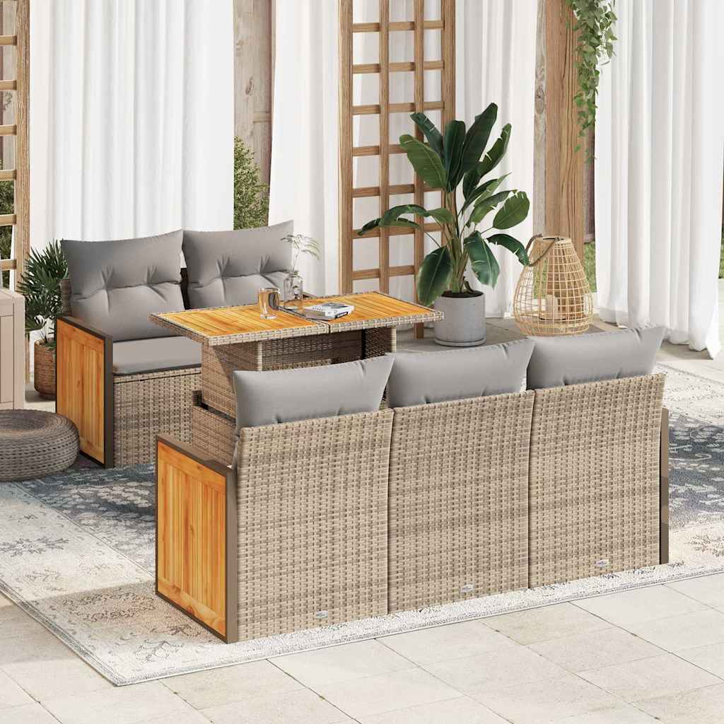 8721158751003_m_en_hd_1 vidaXL 6 Piece Garden Sofa Set with Cushions Beige Poly Rattan Acacia - Image 1