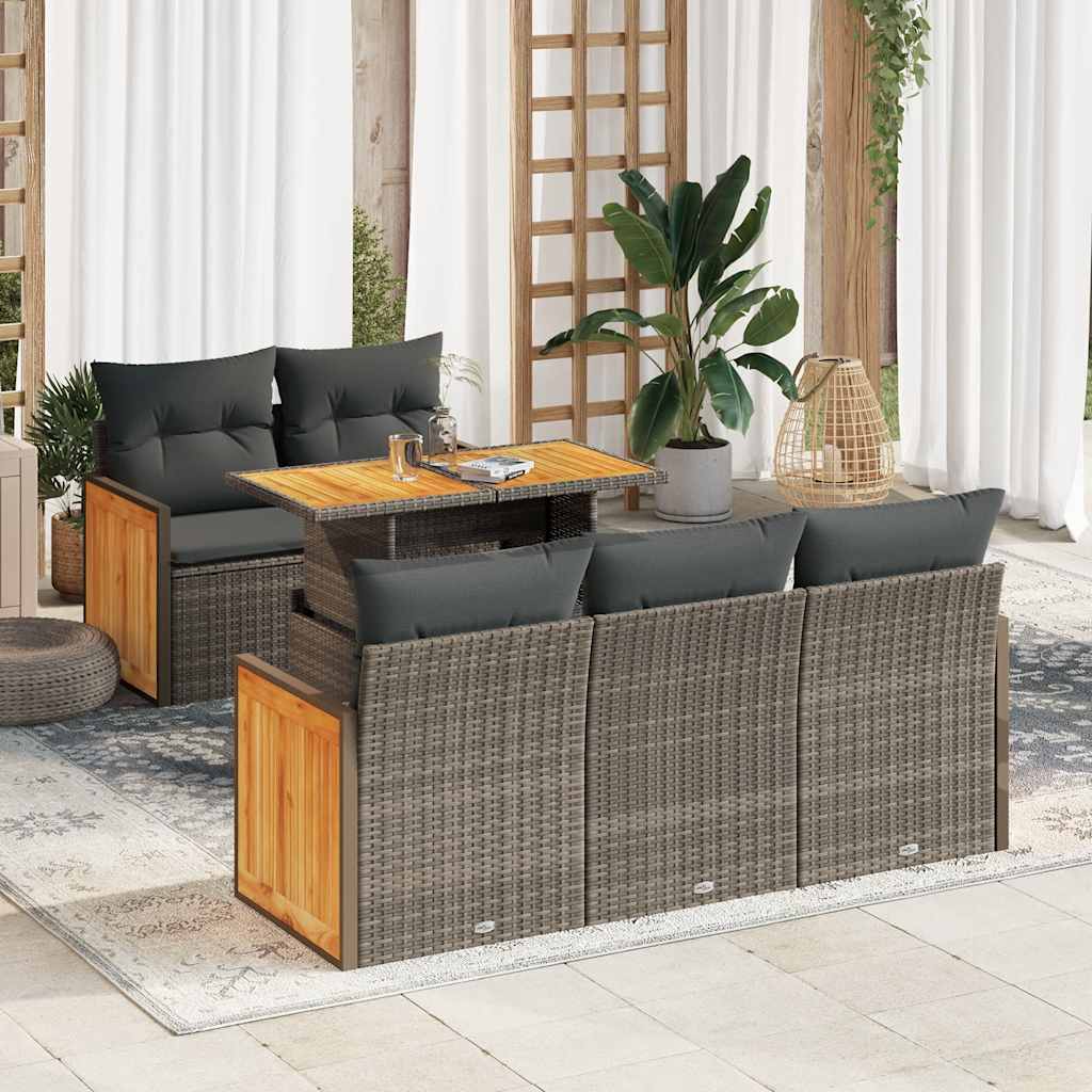 8721158751010_m_en_hd_1 vidaXL 6 Piece Garden Sofa Set with Cushions Grey Poly Rattan Acacia - Image 1