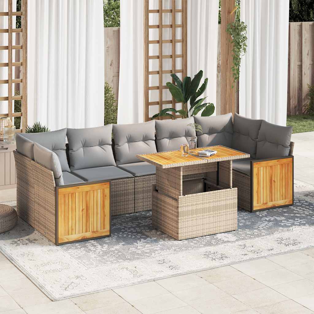 8721158751218_m_en_hd_1 vidaXL 8 Piece Garden Sofa Set with Cushions Beige Poly Rattan Acacia - Image 1