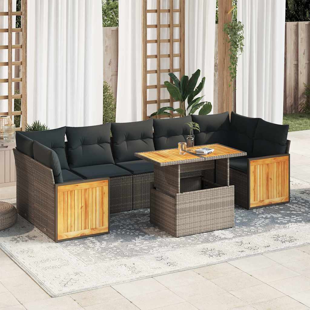 8721158751225_m_en_hd_1 vidaXL 8 Piece Garden Sofa Set with Cushions Grey Poly Rattan Acacia - Image 1