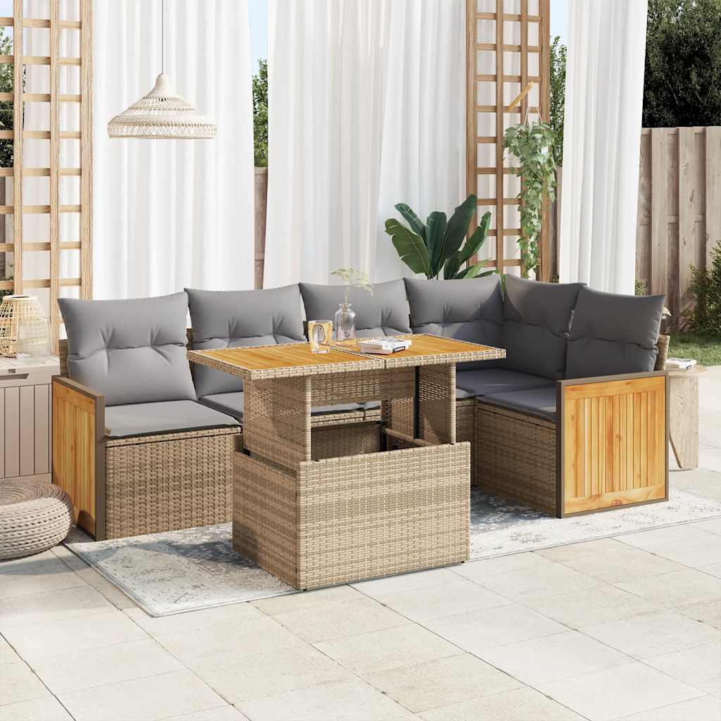 8721158751492_m_en_hd_1 vidaXL 6 Piece Garden Sofa Set with Cushions Beige Poly Rattan Acacia - Image 1