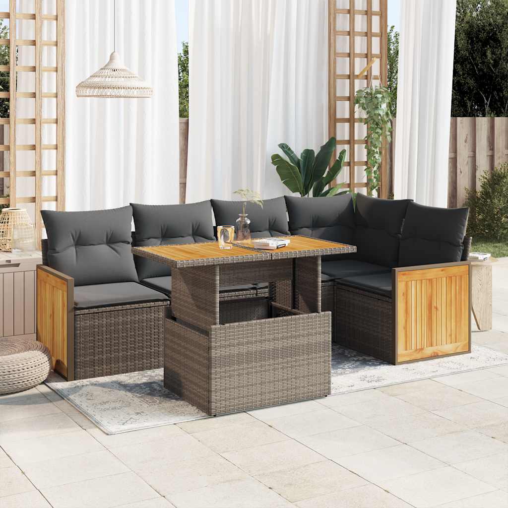 8721158751508_m_en_hd_1 vidaXL 6 Piece Garden Sofa Set with Cushions Grey Poly Rattan Acacia - Image 1