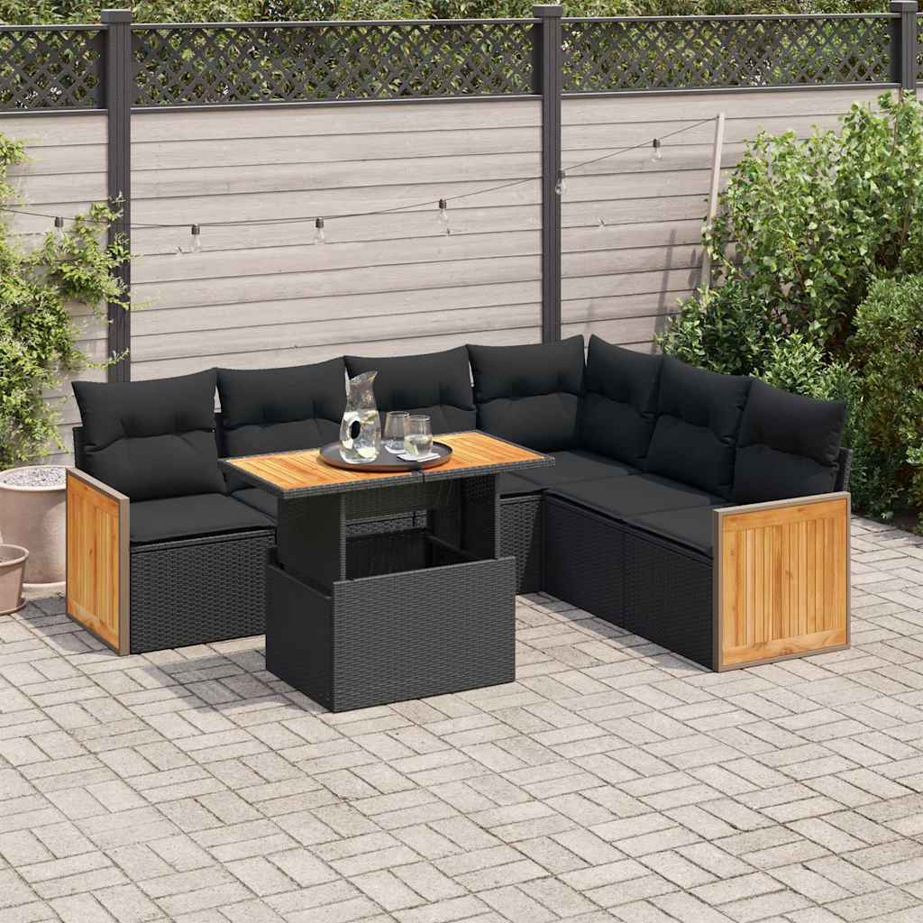 8721158751522_m_en_hd_1 vidaXL 7 Piece Garden Sofa Set with Cushions Black Poly Rattan Acacia - Image 1