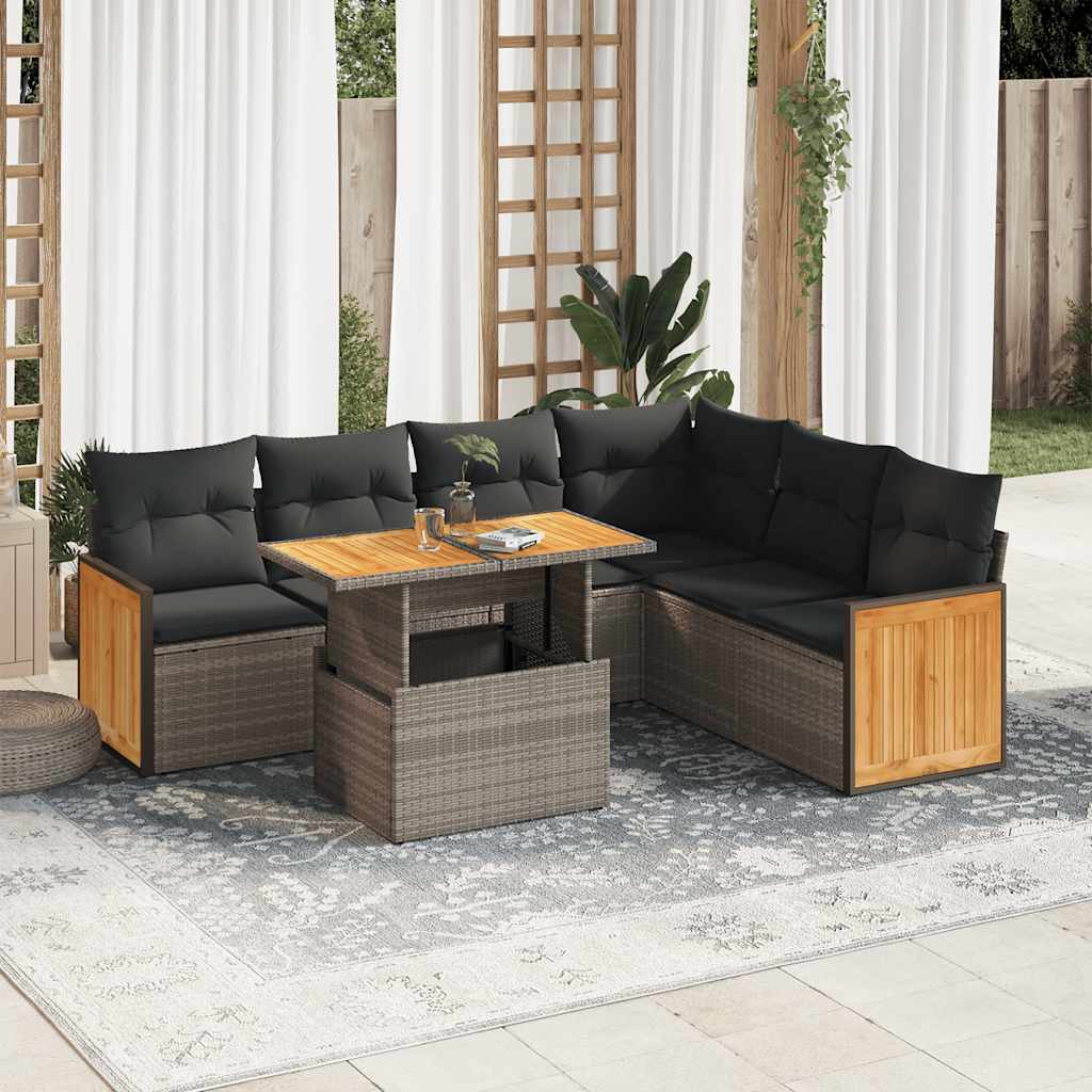 8721158751577_m_en_hd_1 vidaXL 7 Piece Garden Sofa Set with Cushions Grey Poly Rattan Acacia - Image 1