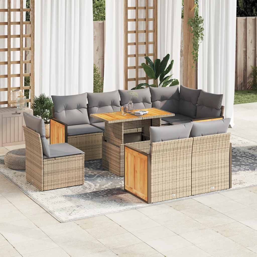 8721158751638_m_en_hd_1 vidaXL 9 Piece Garden Sofa Set with Cushions Beige Poly Rattan Acacia - Image 1