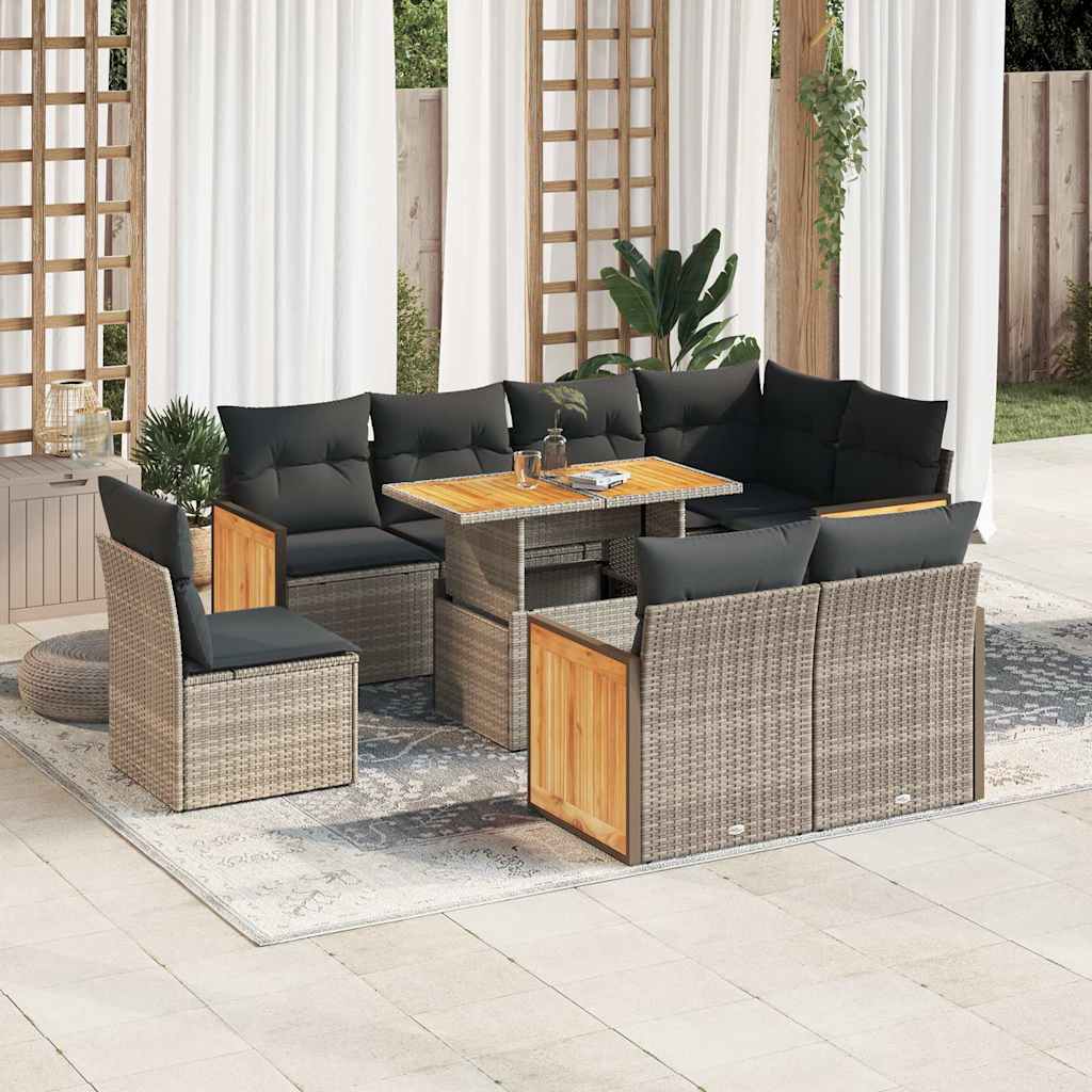 8721158751645_m_en_hd_1 vidaXL 9 Piece Garden Sofa Set with Cushions Grey Poly Rattan Acacia - Image 1