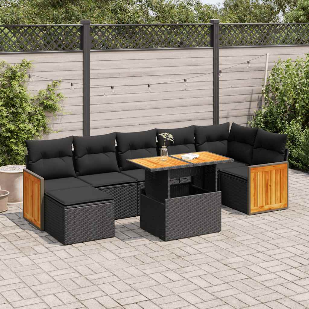 8721158751737_m_en_hd_1 vidaXL 8 Piece Garden Sofa Set with Cushions Black Poly Rattan Acacia - Image 1