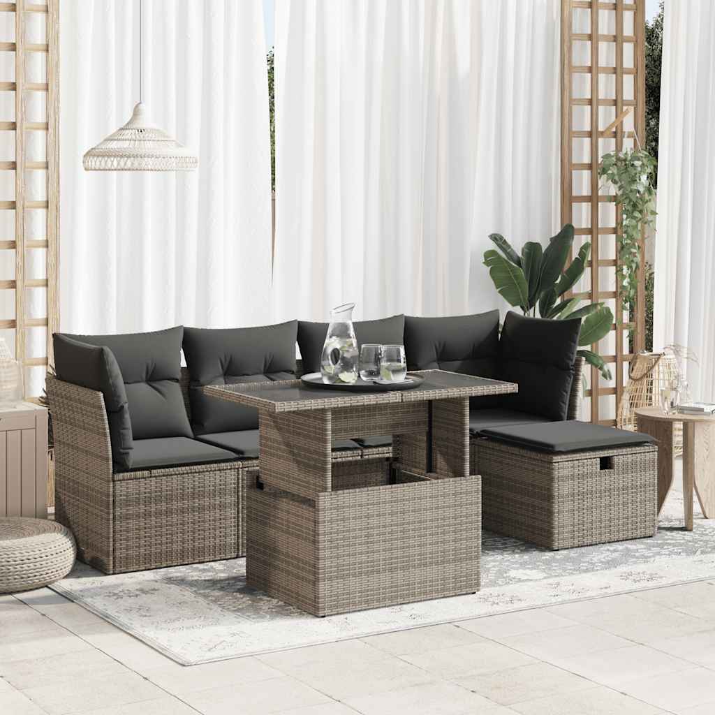8721158752062_m_en_hd_1 vidaXL 6 Piece Garden Sofa Set with Cushions Grey Poly Rattan - Image 1