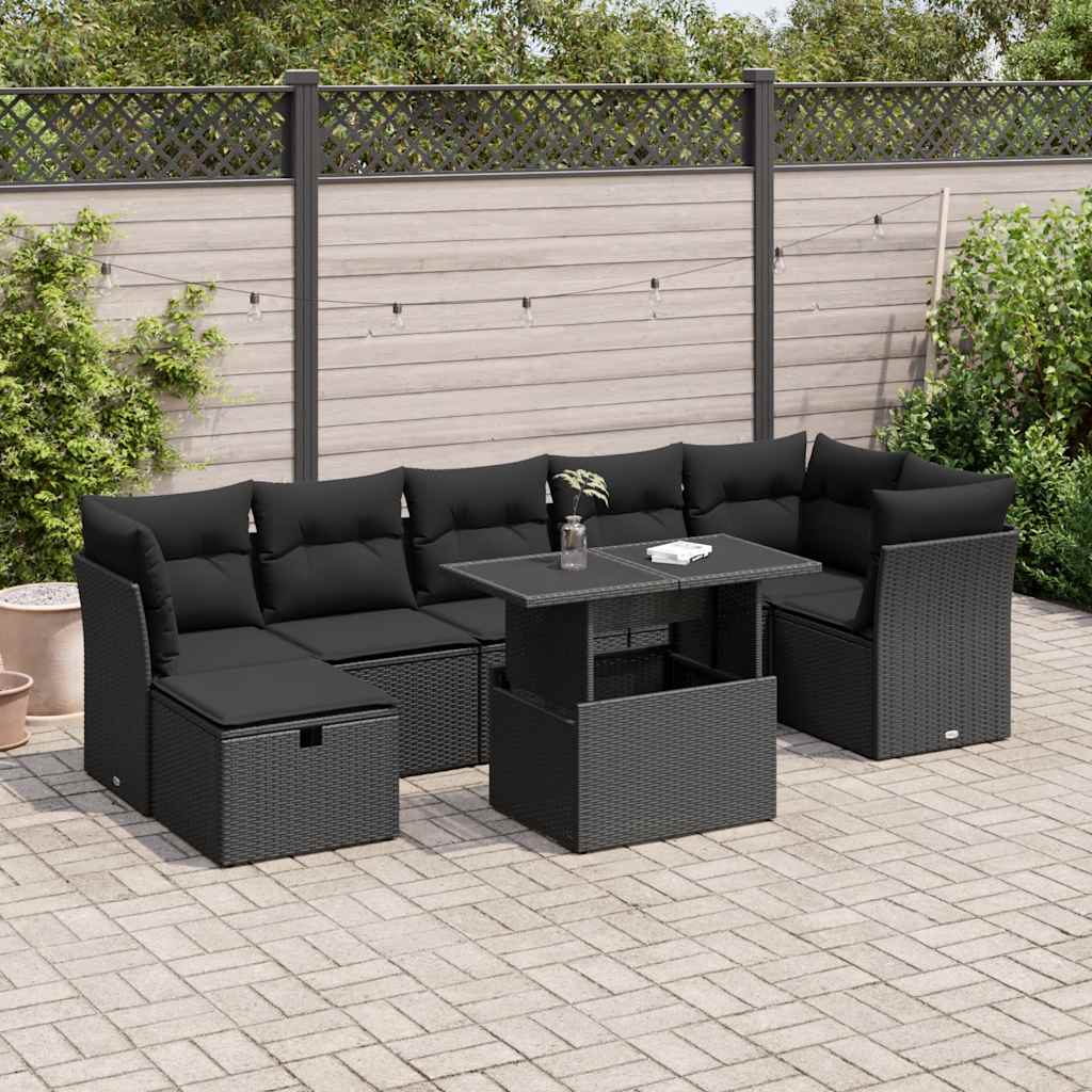 8721158752215_m_en_hd_1 vidaXL 8 Piece Garden Sofa Set with Cushions Black Poly Rattan - Image 1