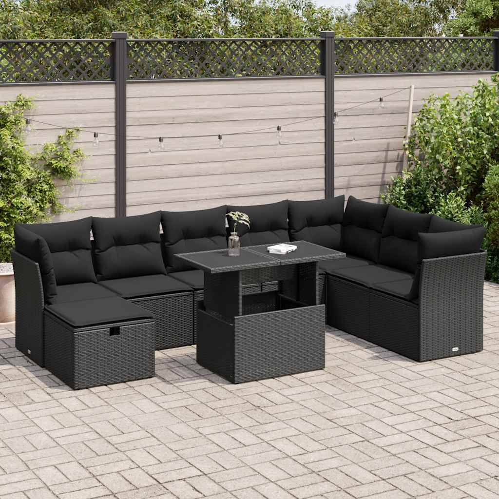 8721158752314_m_en_hd_1 vidaXL 9 Piece Garden Sofa Set with Cushions Black Poly Rattan - Image 1