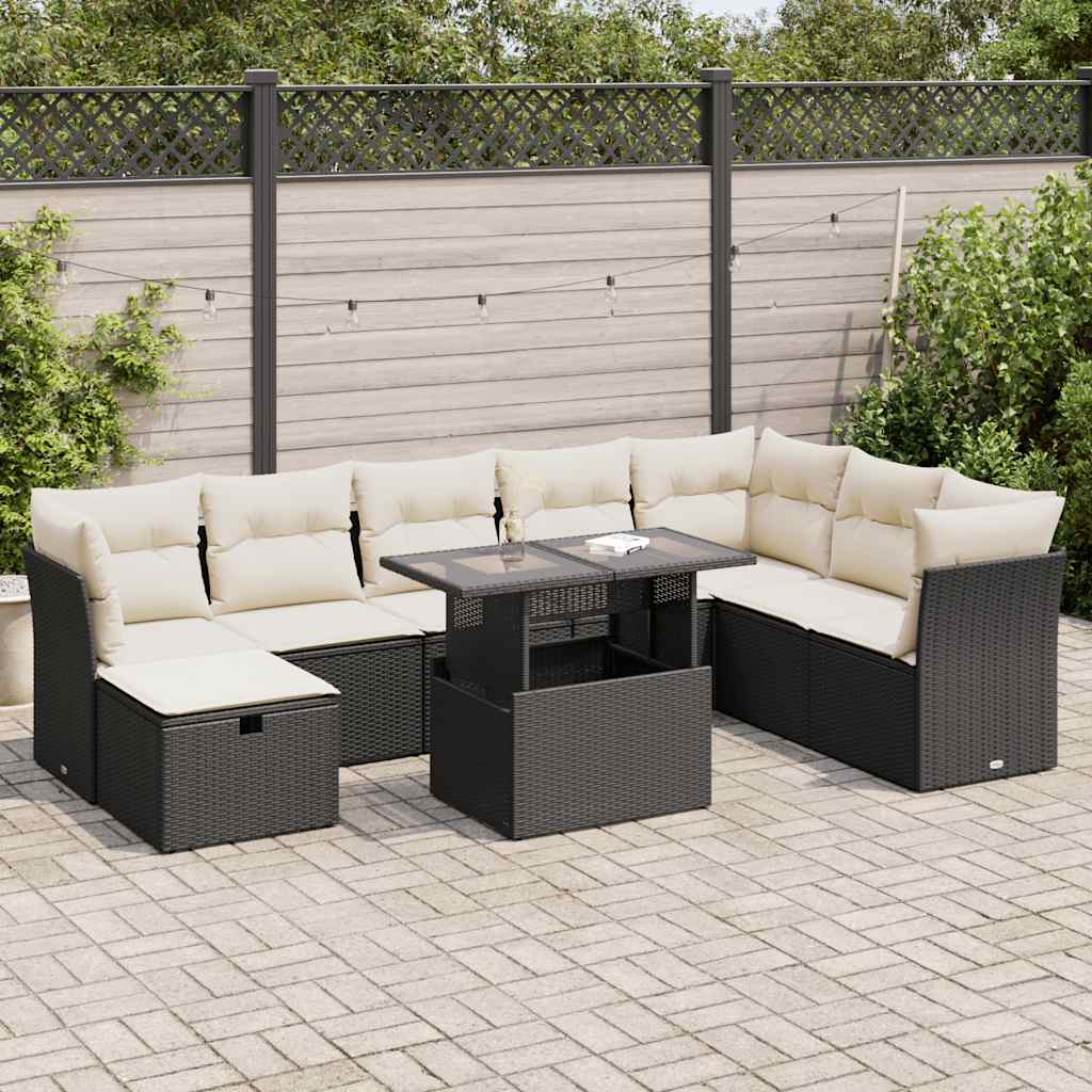 8721158752321_m_en_hd_1 vidaXL 9 Piece Garden Sofa Set with Cushions Black Poly Rattan - Image 1