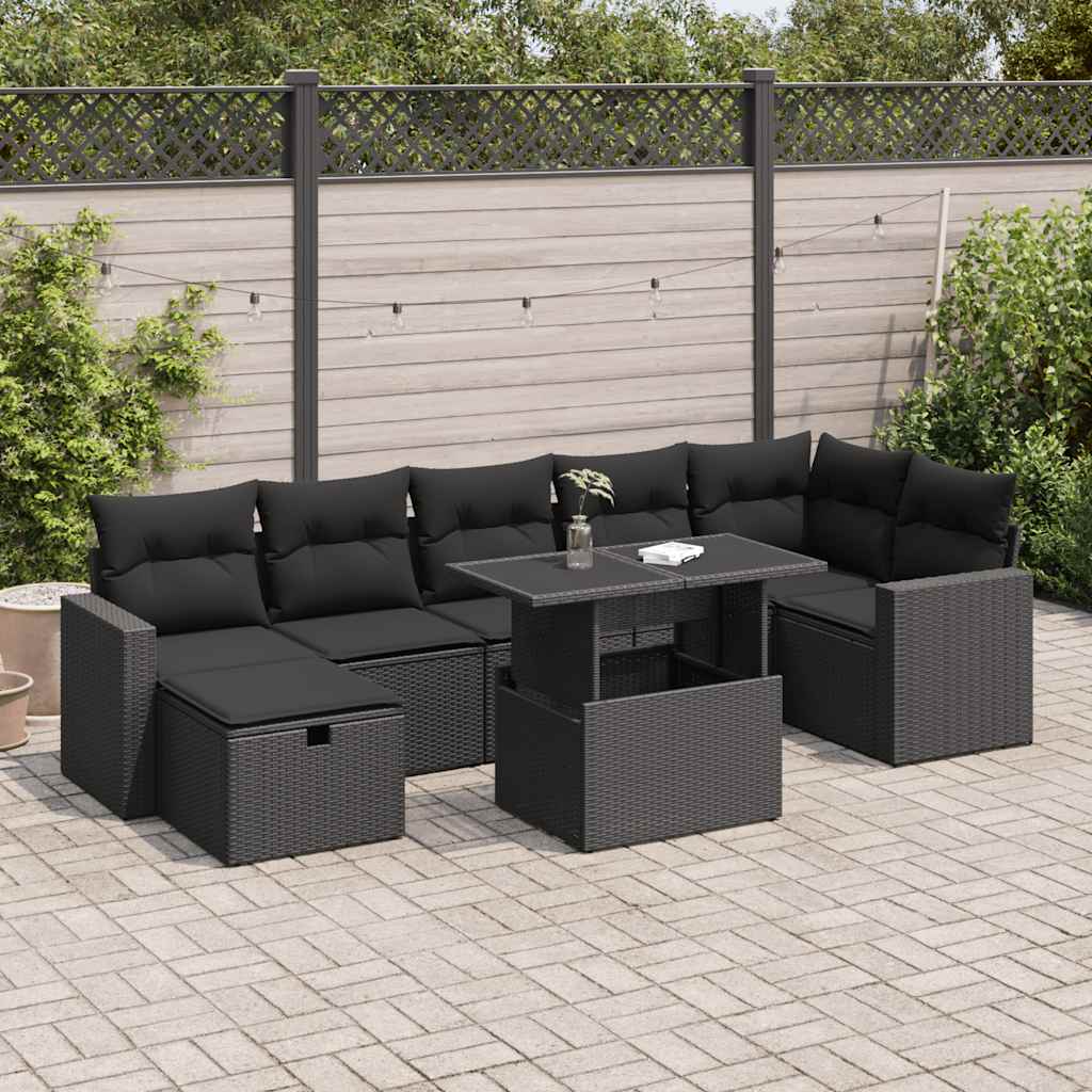 8721158752611_m_en_hd_1 vidaXL 8 Piece Garden Sofa Set with Cushions Black Poly Rattan - Image 1
