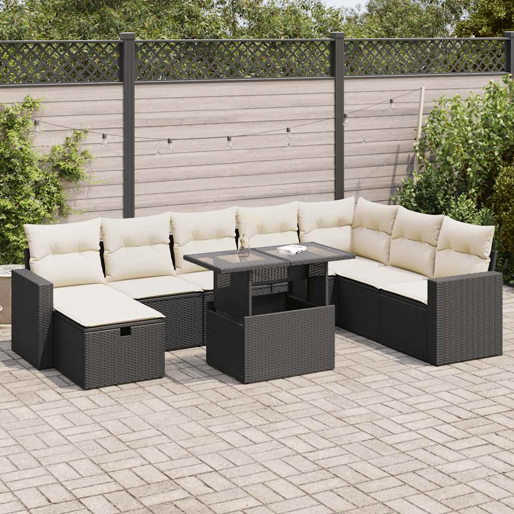 8721158752727_m_en_hd_1 vidaXL 9 Piece Garden Sofa Set with Cushions Black Poly Rattan - Image 1