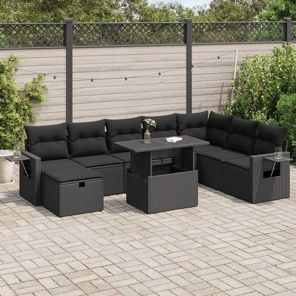 8721158753113_m_en_hd_1 vidaXL 9 Piece Garden Sofa Set with Cushions Black Poly Rattan - Image 1