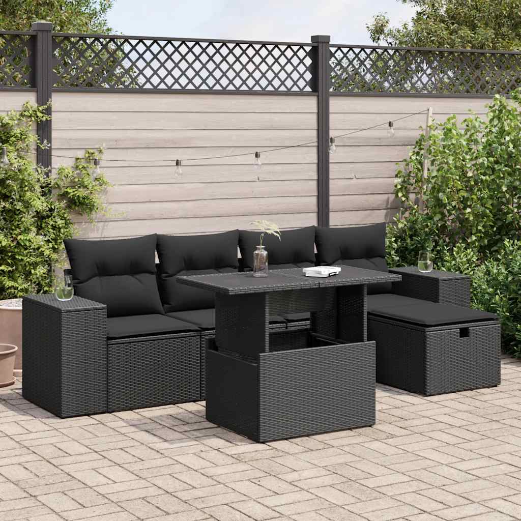 8721158753618_m_en_hd_1 vidaXL 6 Piece Garden Sofa Set with Cushions Black Poly Rattan - Image 1