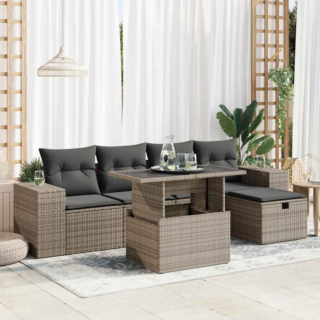 8721158753663_m_en_hd_1 vidaXL 6 Piece Garden Sofa Set with Cushions Grey Poly Rattan - Image 1