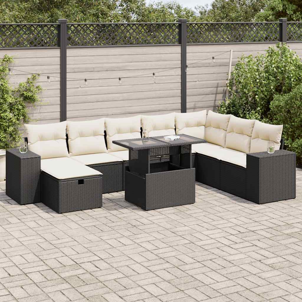 8721158753922_m_en_hd_1 vidaXL 9 Piece Garden Sofa Set with Cushions Black Poly Rattan - Image 1