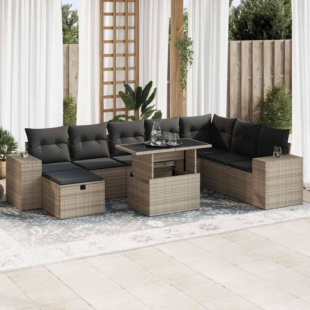 8721158753960_m_en_hd_1 vidaXL 9 Piece Garden Sofa Set with Cushions Grey Poly Rattan - Image 1