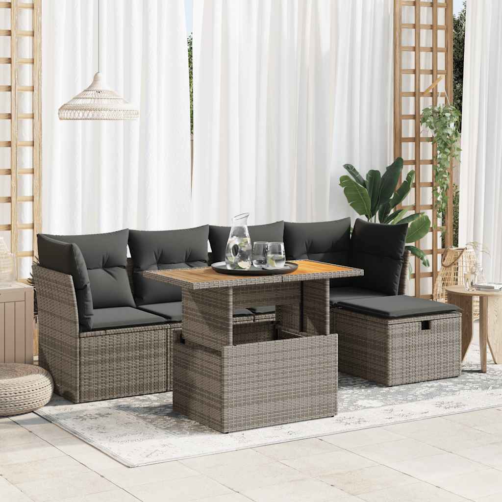8721158754066_m_en_hd_1 vidaXL 6 Piece Garden Sofa Set with Cushions Grey Poly Rattan Acacia - Image 1