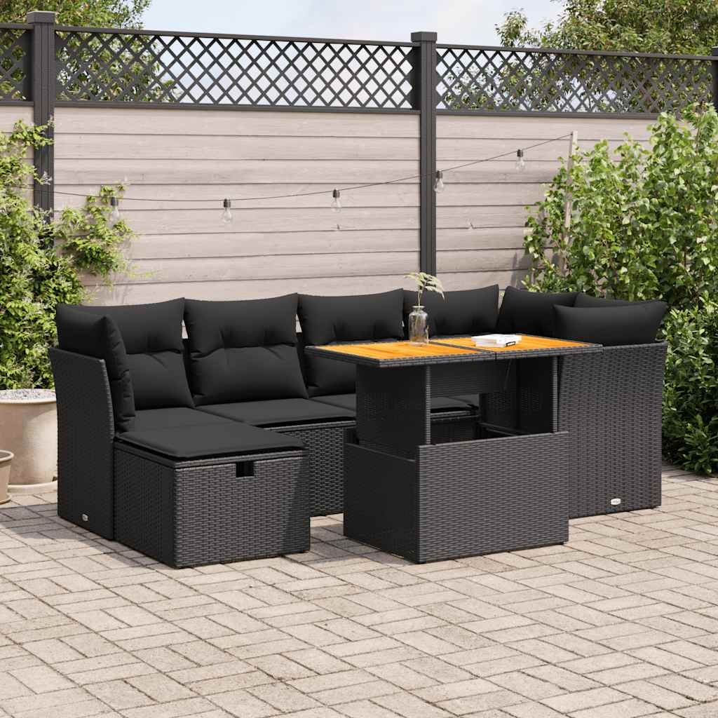 8721158754080_m_en_hd_1 vidaXL 7 Piece Garden Sofa Set with Cushions Black Poly Rattan Acacia - Image 1