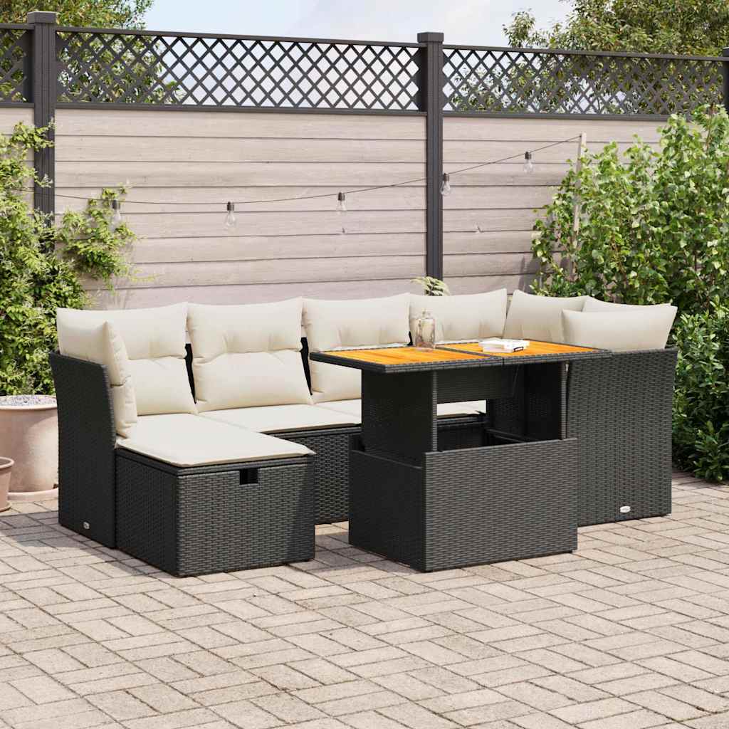 8721158754097_m_en_hd_1 vidaXL 7 Piece Garden Sofa Set with Cushions Black Poly Rattan Acacia - Image 1