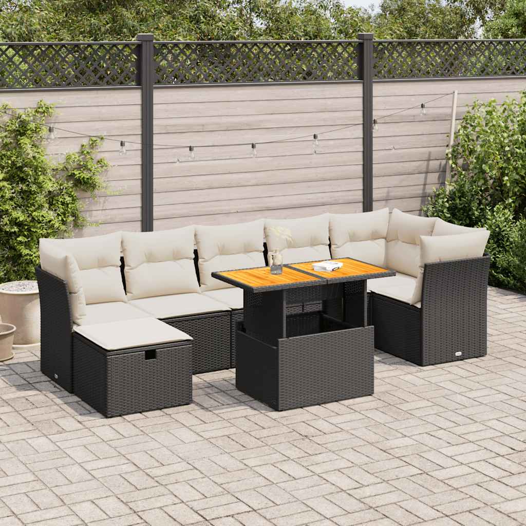 8721158754165_m_en_hd_1 vidaXL 8 Piece Garden Sofa Set with Cushions Black Poly Rattan Acacia - Image 1