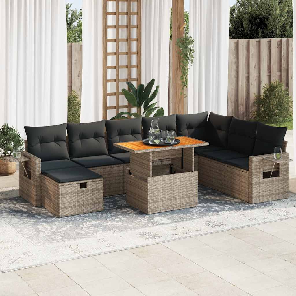 8721158754837_m_en_hd_1 vidaXL 9 Piece Garden Sofa Set with Cushions Grey Poly Rattan Acacia - Image 1