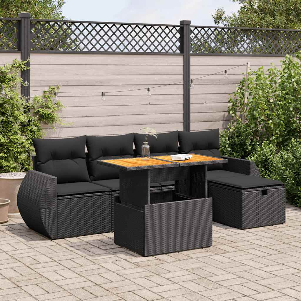 8721158754851_m_en_hd_1 vidaXL 6 Piece Garden Sofa Set with Cushions Black Poly Rattan Acacia - Image 1