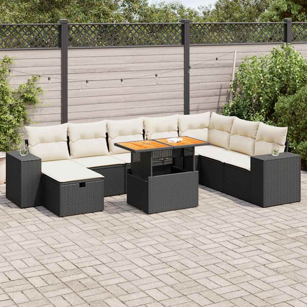 8721158755353_m_en_hd_1 vidaXL 9 Piece Garden Sofa Set with Cushions Black Poly Rattan Acacia - Image 1