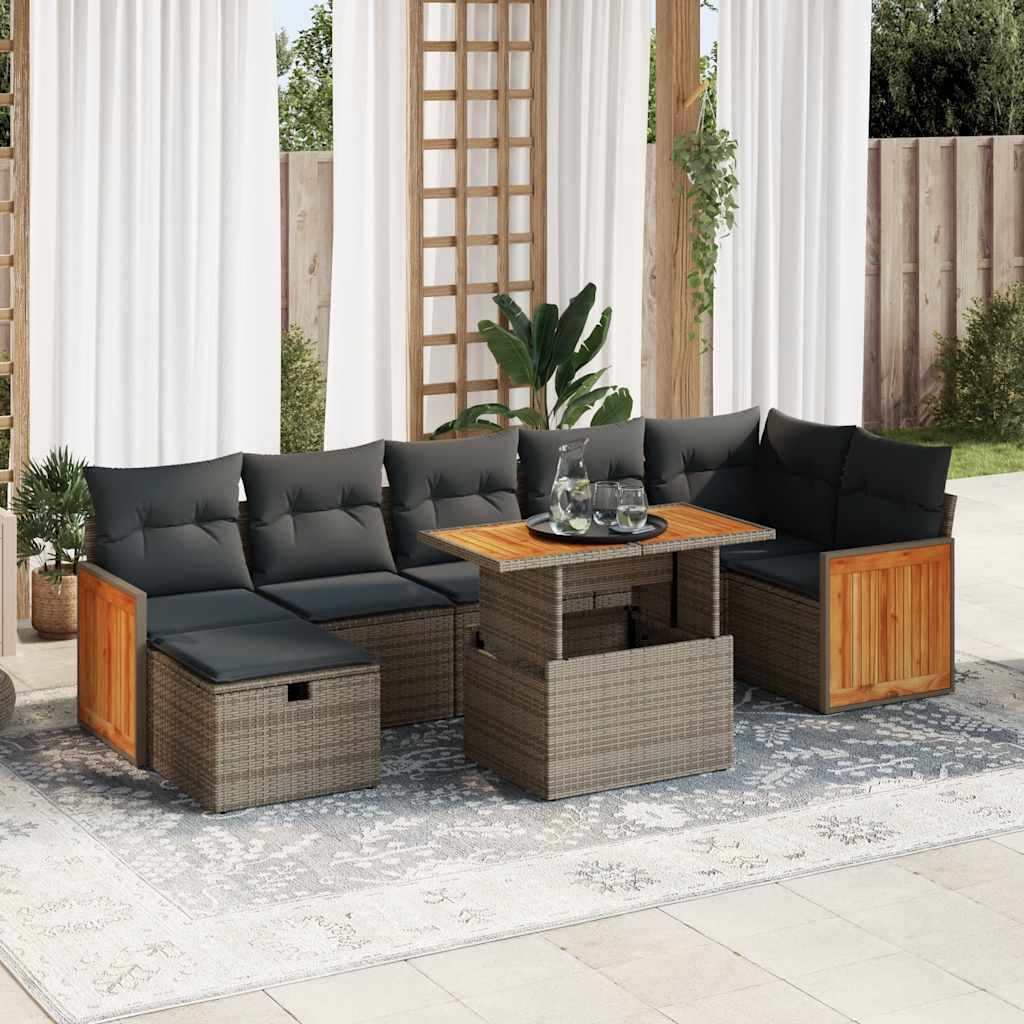 vidaXL 5 Piece Garden Sofa Set with Cushions Grey Poly Rattan