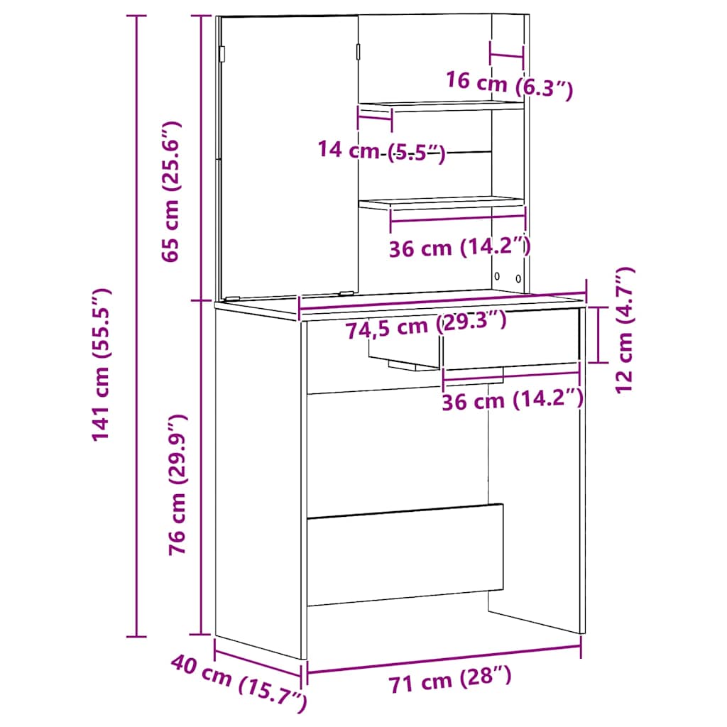 8721158771803_wbg-siz_en_hd_1 vidaXL Dressing Table Black oak 74.5 x 40 x 141 cm Engineered wood - Image 12