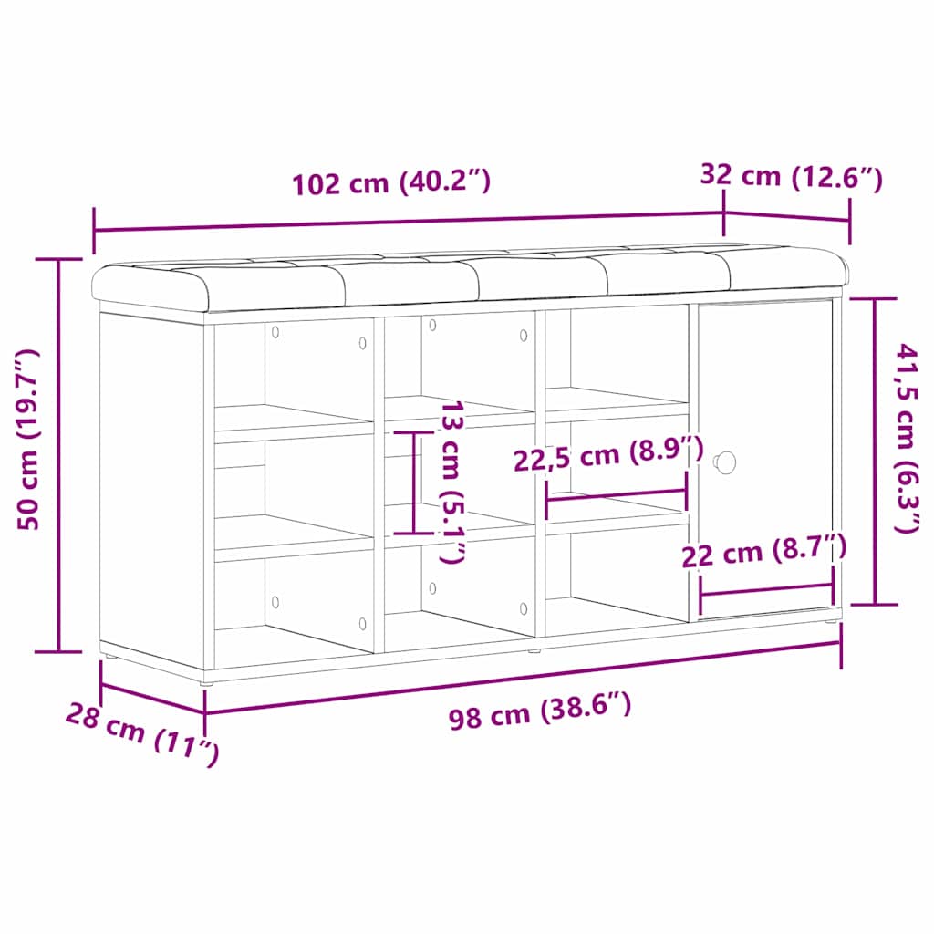 8721158773524_wbg-siz_en_hd_1 vidaXL Shoe Bench with Drawer Black 100 x 30 x 48 cm Engineered wood - Image 12