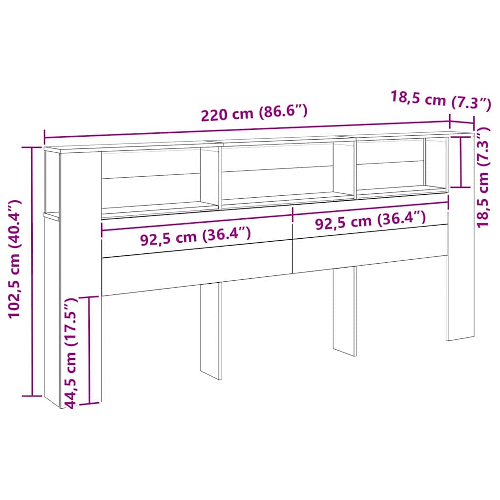8721158789068_wbg-siz_en_hd_1 vidaXL Headboard Cabinet 220 x 18.5 x 104.5 cm Engineered wood - Image 10