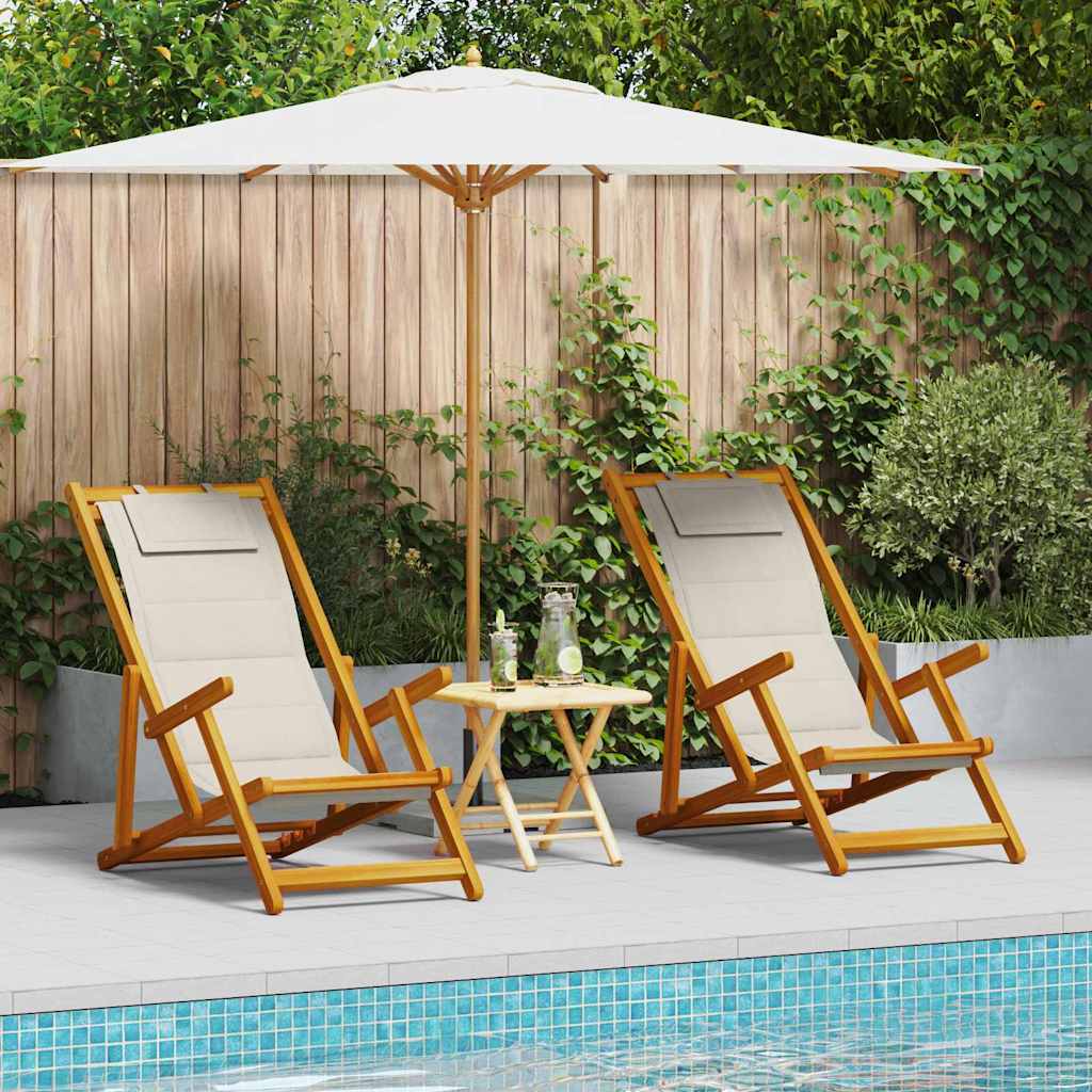 vidaXL Beach Chair 2 pcs Brown 61.5 x 123 x 82cm Solid Acacia wood