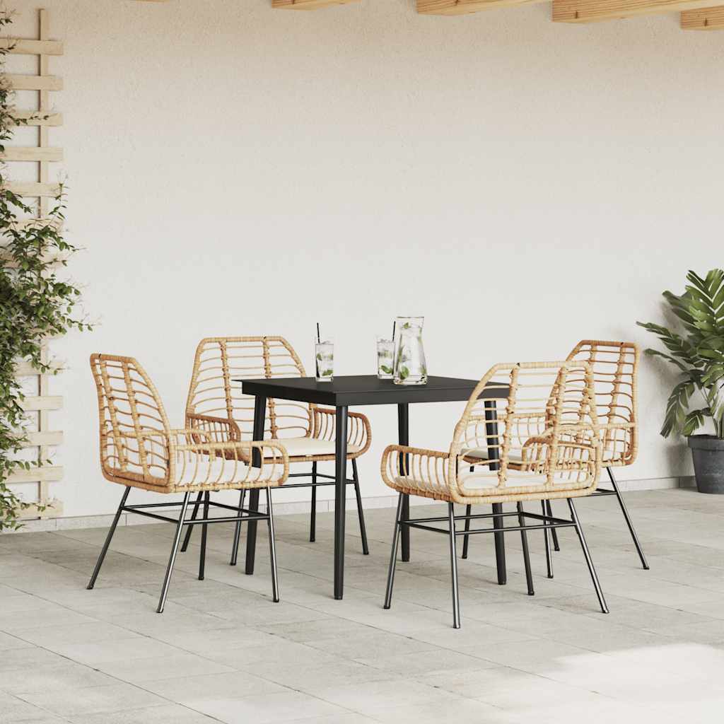 8721158865830_g_en_hd_1 vidaXL 5 Piece Garden Dining Set with Cushions Brown Poly Rattan Glass - Image 3