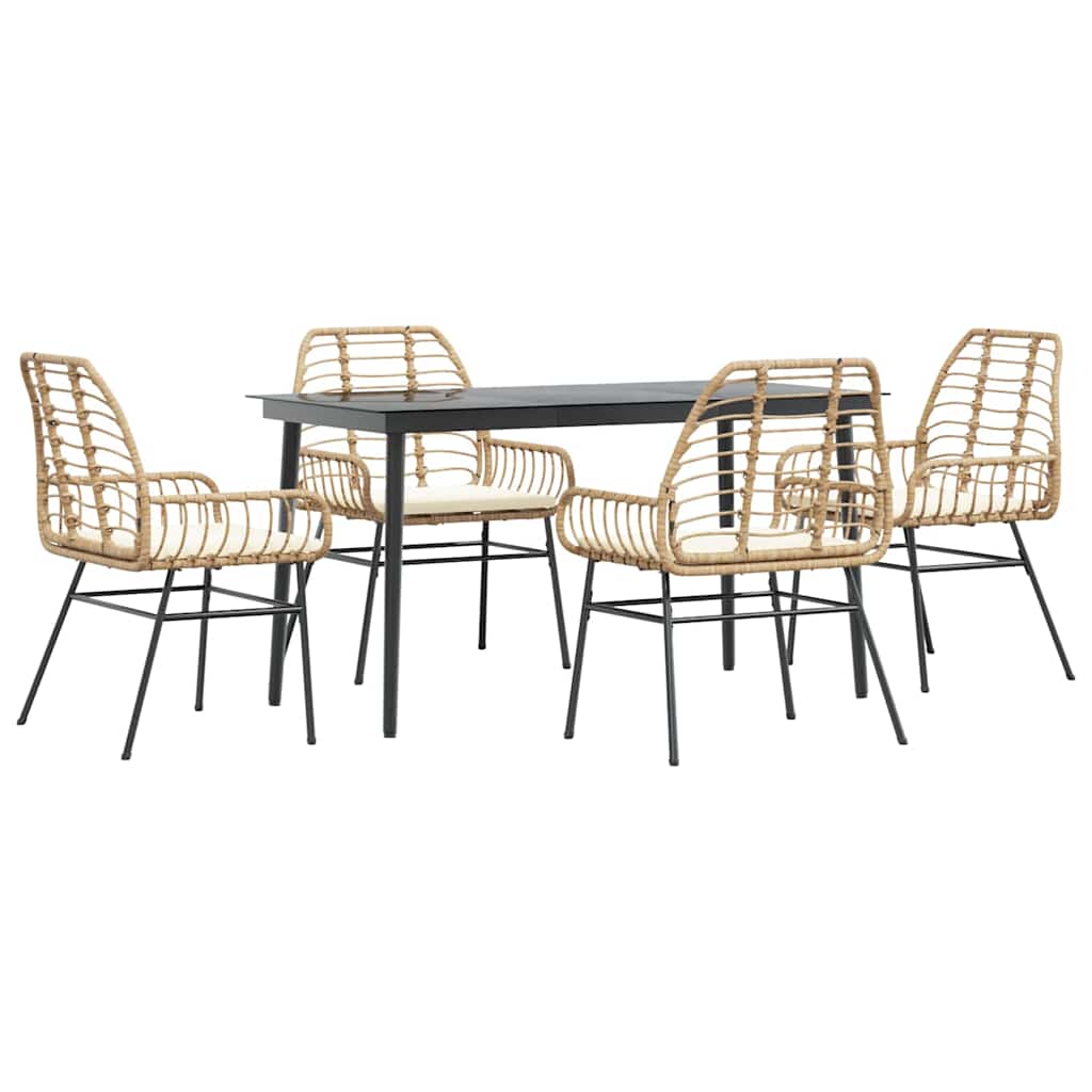 8721158865847_a_en_hd_1 vidaXL 5 Piece Garden Dining Set with Cushions Brown Poly Rattan Glass - Image 2