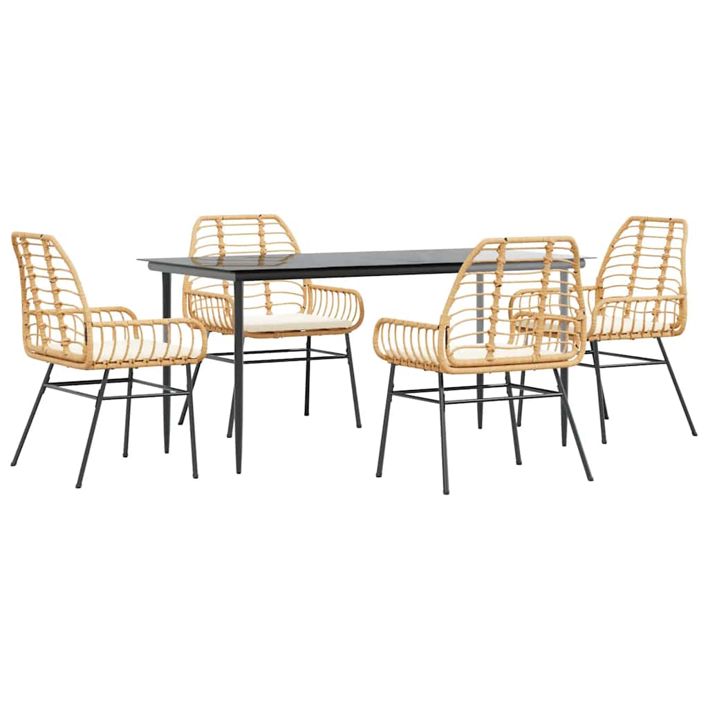 8721158865854_a_en_hd_1 vidaXL 5 Piece Garden Dining Set with Cushions Brown Poly Rattan Glass - Image 2