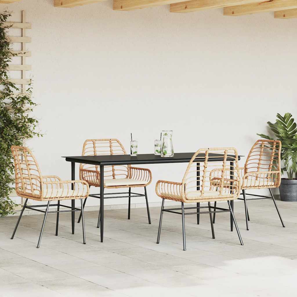 8721158865854_g_en_hd_1 vidaXL 5 Piece Garden Dining Set with Cushions Brown Poly Rattan Glass - Image 3