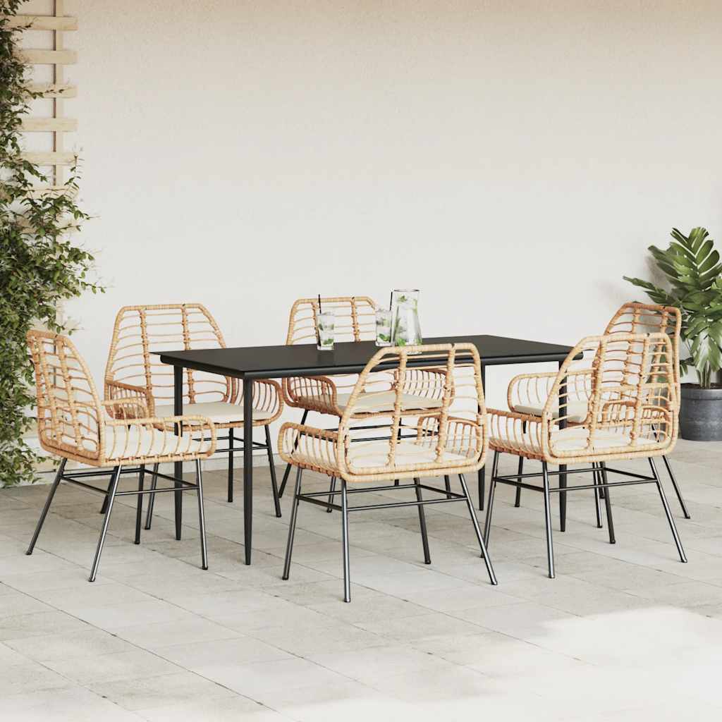 8721158865861_g_en_hd_1 vidaXL 7 Piece Garden Dining Set with Cushions Brown Poly Rattan Glass - Image 3