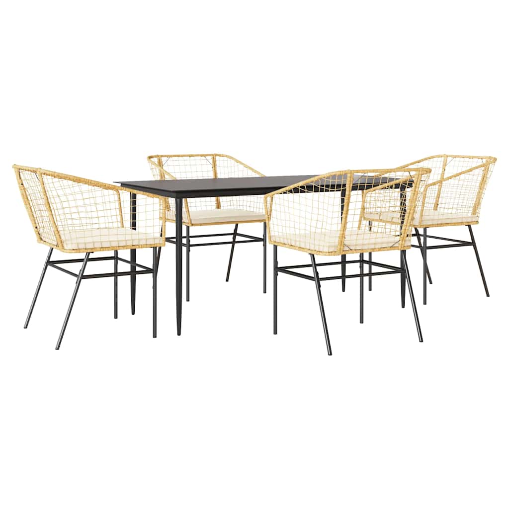 8721158866349_a_en_hd_1 vidaXL 5 Piece Garden Dining Set with Cushions Brown Poly Rattan Glass - Image 2