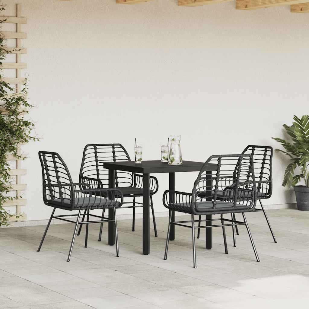 8721158866745_g_en_hd_1 vidaXL 5 Piece Garden Dining Set with Cushions Black Poly Rattan Glass - Image 3