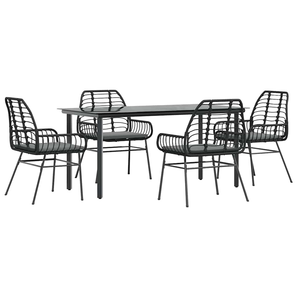 8721158866769_a_en_hd_1 vidaXL 5 Piece Garden Dining Set with Cushions Black Poly Rattan Glass - Image 2