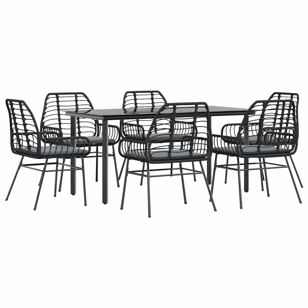 8721158866776_a_en_hd_1 vidaXL 7 Piece Garden Dining Set with Cushions Black Poly Rattan Glass - Image 2