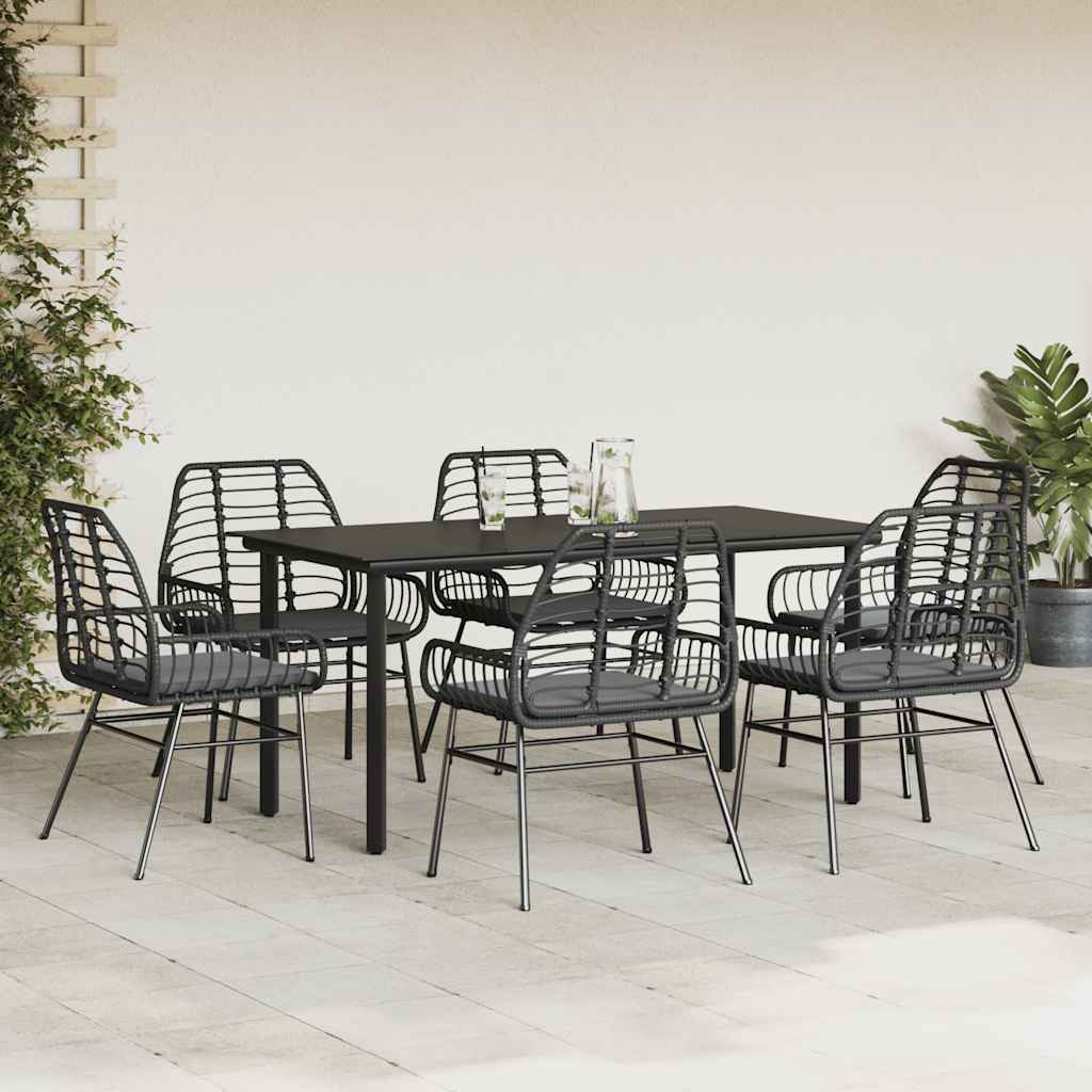8721158866776_g_en_hd_1 vidaXL 7 Piece Garden Dining Set with Cushions Black Poly Rattan Glass - Image 3