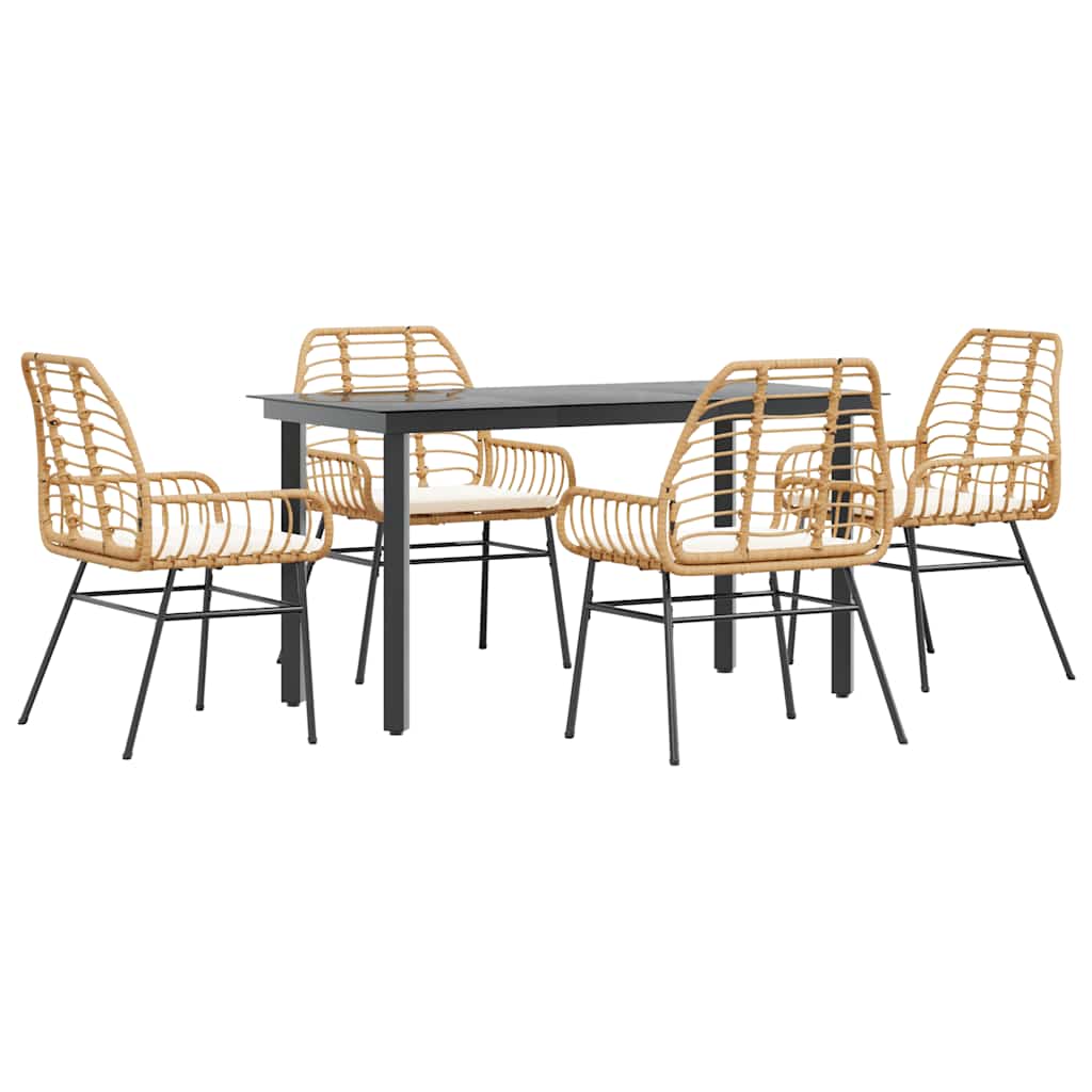 8721158866820_a_en_hd_1 vidaXL 5 Piece Garden Dining Set with Cushions Brown Poly Rattan Glass - Image 2